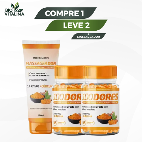 100 Dores - Suporte Natural para Alívio de Múltiplas Dores - Compre 1 Leve 2 + Frete Grátis