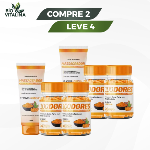 100 Dores - Suporte Natural para Alívio de Múltiplas Dores - Compre 1 Leve 2 + Frete Grátis